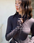 16a25 Zip-up cotton long-sleeve top