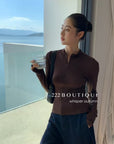16a25 Zip-up cotton long-sleeve top
