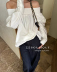 16a28 Off-shoulder long-sleeve cotton top