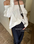 16a28 Off-shoulder long-sleeve cotton top