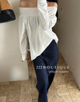 16a28 Off-shoulder long-sleeve cotton top