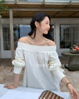 16a28 Off-shoulder long-sleeve cotton top