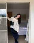 16a28 Off-shoulder long-sleeve cotton top