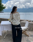16a28 Off-shoulder long-sleeve cotton top