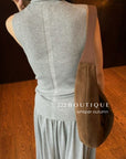 16v9 Pleated skirt & mock-neck sleeveless top set – grey