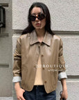 16a30 Peter pan collar leather jacket – 4 shades