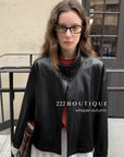 16a32 Leather jacket with stand collar