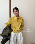 16a85 Cropped ruched-waist cotton shirt