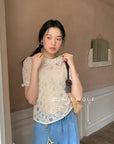 14a18 Short-sleeve lace blouse with Peter Pan collar