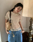 14a18 Short-sleeve lace blouse with Peter Pan collar