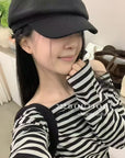 16a69 Off-shoulder striped top