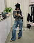 16a69 Off-shoulder striped top