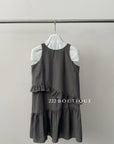 15v5 Textured cotton ruffle dress – charcoal black
