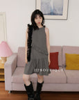 15v5 Textured cotton ruffle dress – charcoal black