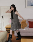 15v5 Textured cotton ruffle dress – charcoal black