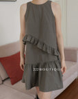 15v5 Textured cotton ruffle dress – charcoal black