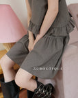 15v5 Textured cotton ruffle dress – charcoal black