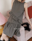 15v5 Textured cotton ruffle dress – charcoal black