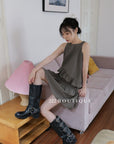 15v5 Textured cotton ruffle dress – charcoal black