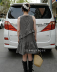 15v5 Textured cotton ruffle dress – charcoal black