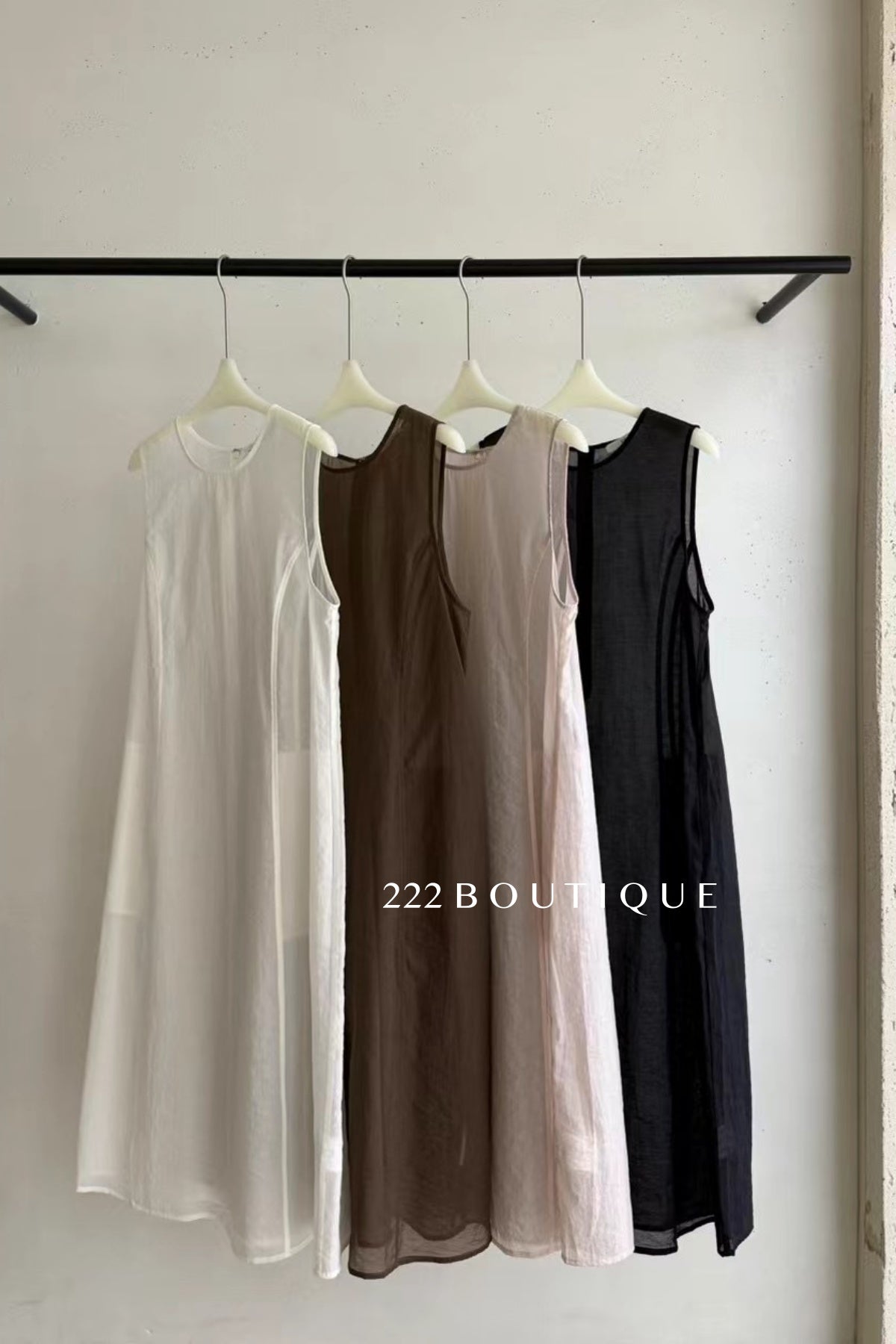 15v2 Sheer sleeveless midi dress – whisper tones