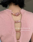 16A73 Back cut-out Mongtoghi tee with pearl buttons
