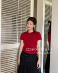 16A73 Back cut-out Mongtoghi tee with pearl buttons
