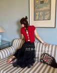 16A73 Back cut-out Mongtoghi tee with pearl buttons