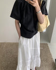 14a7 Round-neck blouse with side-gathered waist