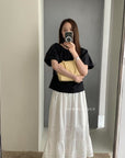 14a7 Round-neck blouse with side-gathered waist