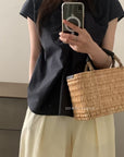 14a5 Basic round-neck shirt with cross-front detail