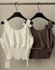 14a4 Wide-strap cami with bow shoulders and ruched waist