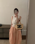 14a4 Wide-strap cami with bow shoulders and ruched waist