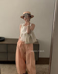 14a4 Wide-strap cami with bow shoulders and ruched waist