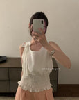 14a4 Wide-strap cami with bow shoulders and ruched waist