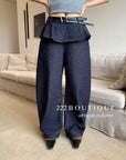 16q16 Layered denim pants with belt