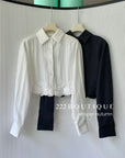 16a74 Cropped floral-hem cotton shirt