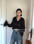 16a72 Lace ruffle cropped blouse