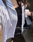 16A66 Striped cotton shirt – brown & white tones