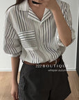 16A66 Striped cotton shirt – brown & white tones