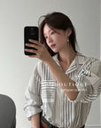 16A66 Striped cotton shirt – brown & white tones