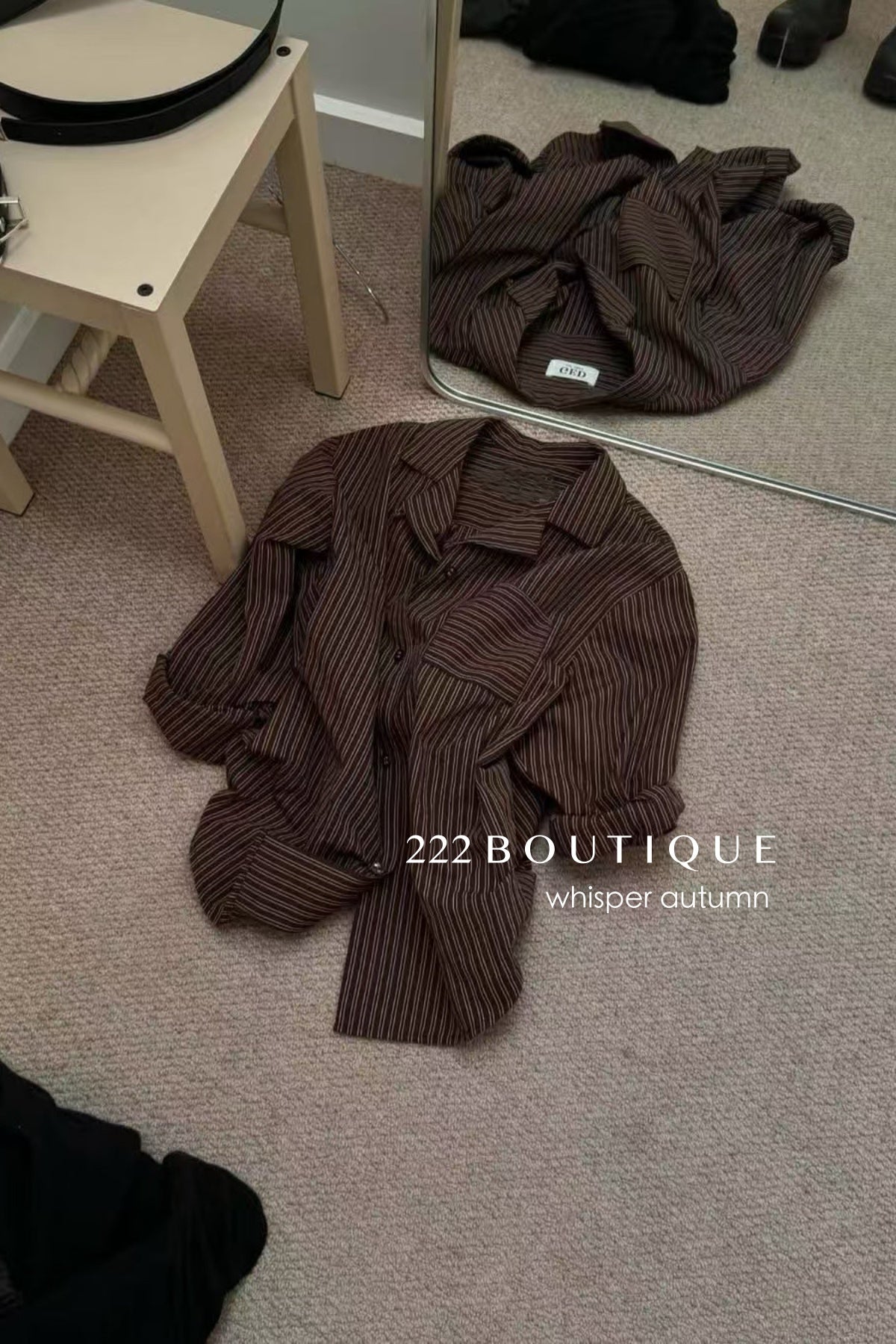 16A66 Striped cotton shirt – brown & white tones