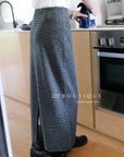 18v4 Striped long wool blend skirt