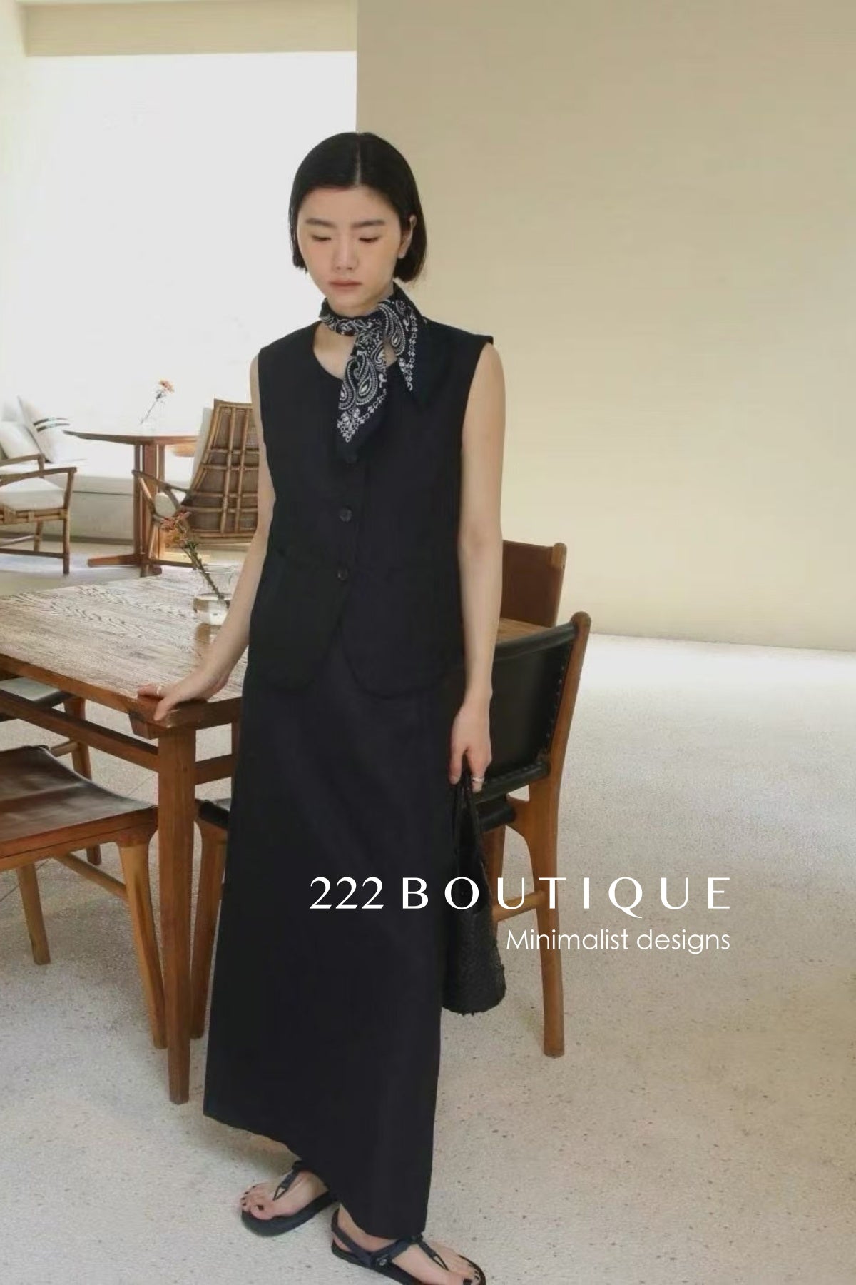 12A153 12V127 Minimal Vest and Long Skirt Set