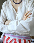 10A17 Lightweight V-neck Blouse with Lace Inserts