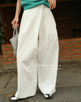 13q25 Long wide-leg pants with front overlay