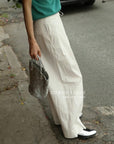 13q25 Long wide-leg pants with front overlay