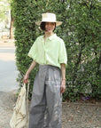 13q25 Long wide-leg pants with front overlay