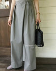13q25 Long wide-leg pants with front overlay