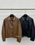 16a111 Basic leather jacket with notch collar